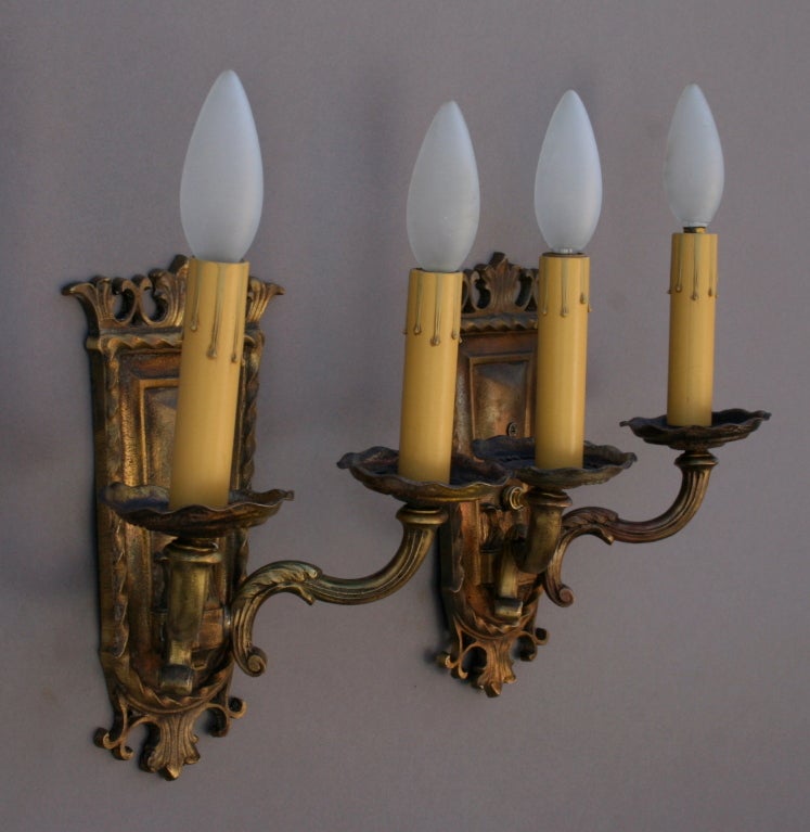 American Pair of Brass 1920's Sconces