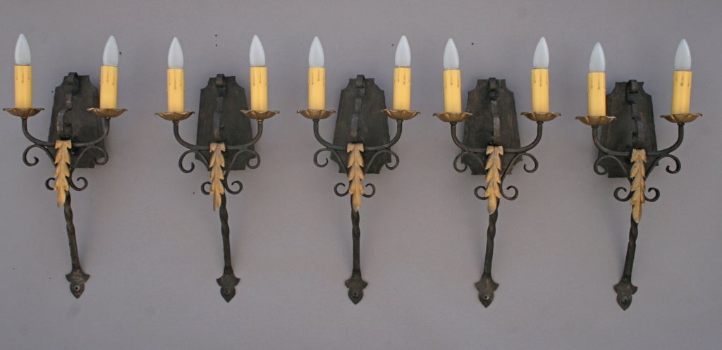 1 Of 5 Double Wrought Iron Sconces
