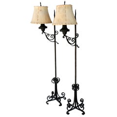 Antique Pair Of Wrought Iron Floor Lamps