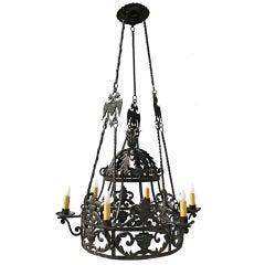 Exceptional Iron Repousse Double-Tiered Chandelier