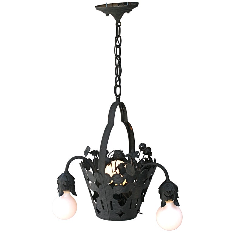 Wrought Iron Flower Basket Chandelier