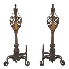 Magnificent Pair Of Andirons With Acorn Motif