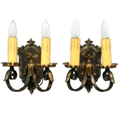 Antique PaIr Of Early Twentieth Century Brass Sconces