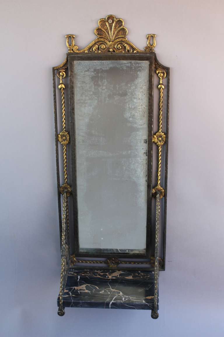 1920s Spanish Revival Small Wall Mirror with Shelf In Excellent Condition In Pasadena, CA