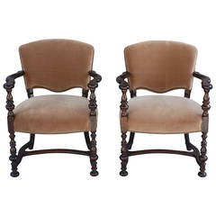 Pair of Beautiful 1920s Walnut Wood Armchairs