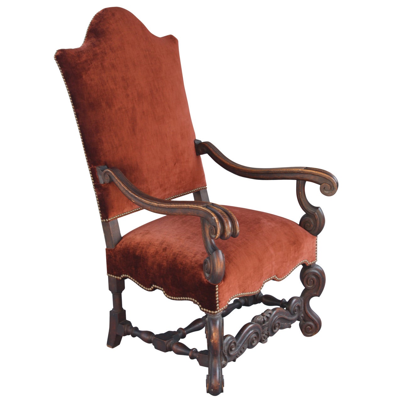 Velvet Upholstered Armchair, circa 1920s