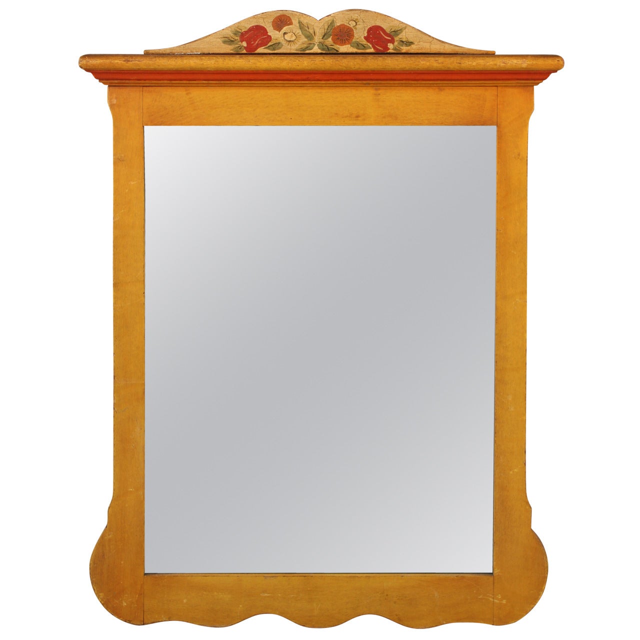 Monterey Period Rancho Mirror with Hand-Painted Floral Decoration For Sale