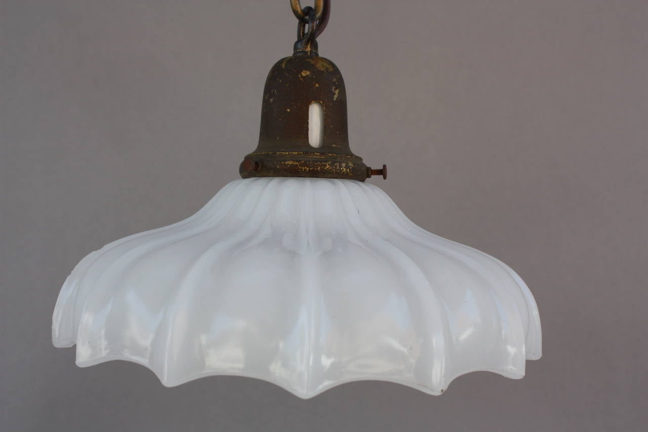 Original 1920s Single Pendant with Glass Shade In Good Condition For Sale In Pasadena, CA