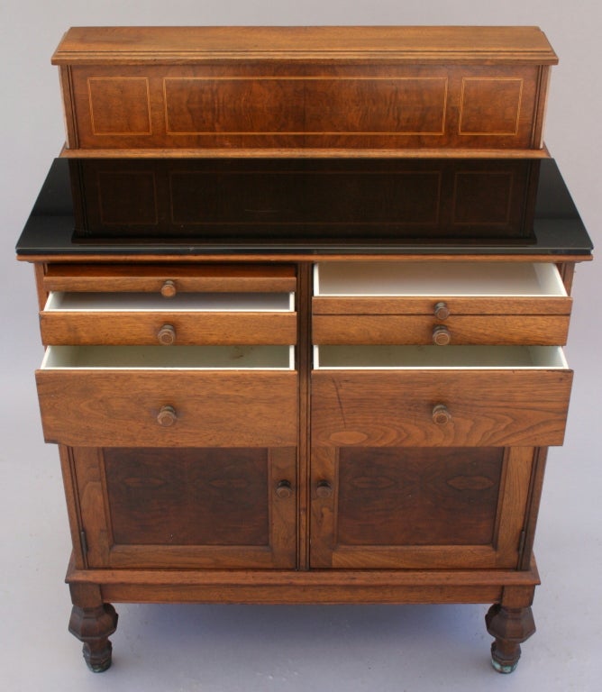 American Early Industrial Mahogany and Steel Dental Cabinet