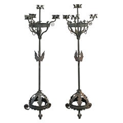 1920's Pair Of Wrought Iron Torchieres