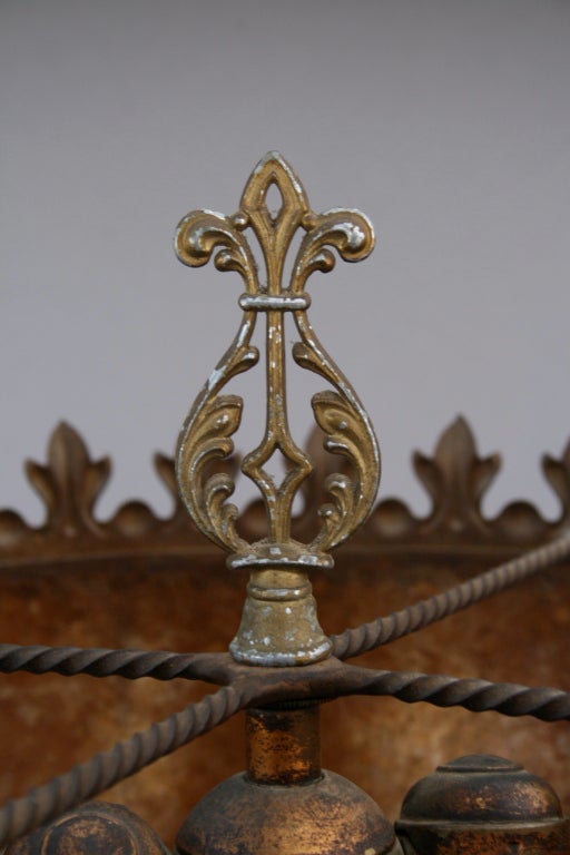 Wonderful polychrome lamp with elaborate base and original mica shade.