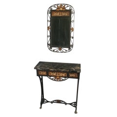 Narrow Marble-topped Console with Matching Mirror