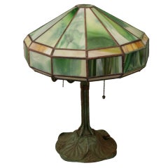 Bradley & Hubbard Table Lamp w/ Leaded Art Glass Shade