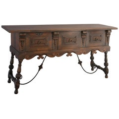 Classic Spanish Revival Sideboard With Iron Trestle