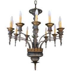 Large Wood and Metal Chandelier with 12 Lights