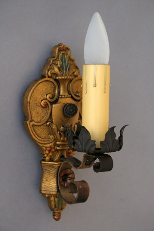 American Pair Of Single Polychrome Sconces
