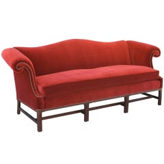 Crimson Velvet Camel-back Sofa