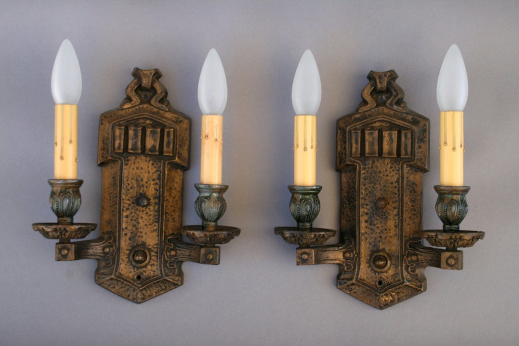 American Pair of Double Sconces For Sale