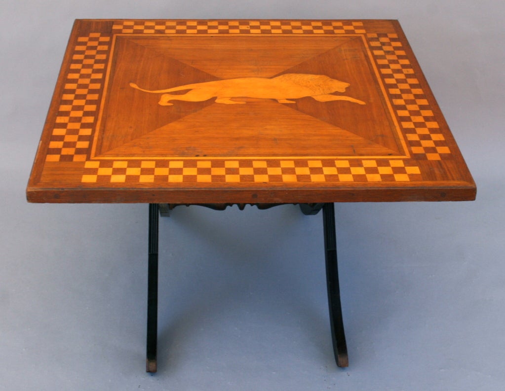 American 1930's Inlaid Coffee Table w/Prowling Lion