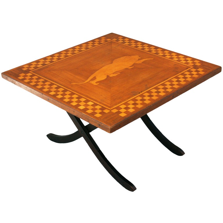 1930's Inlaid Coffee Table w/Prowling Lion