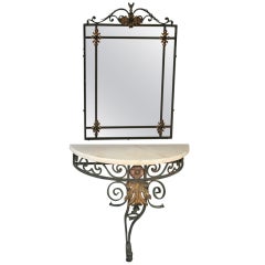 Antique Marble-topped Console & Iron Mirror