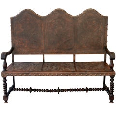 Antique Exceptional 19th Century Tooled Leather Settee
