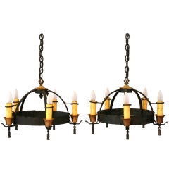 Antique Pair Iron & Brass Spanish Revival/ Mediterranean Chandeliers