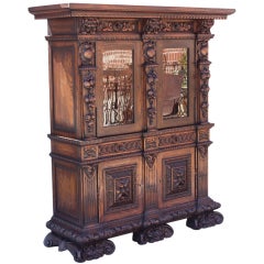 Carved Oak Glass Front Cabinet