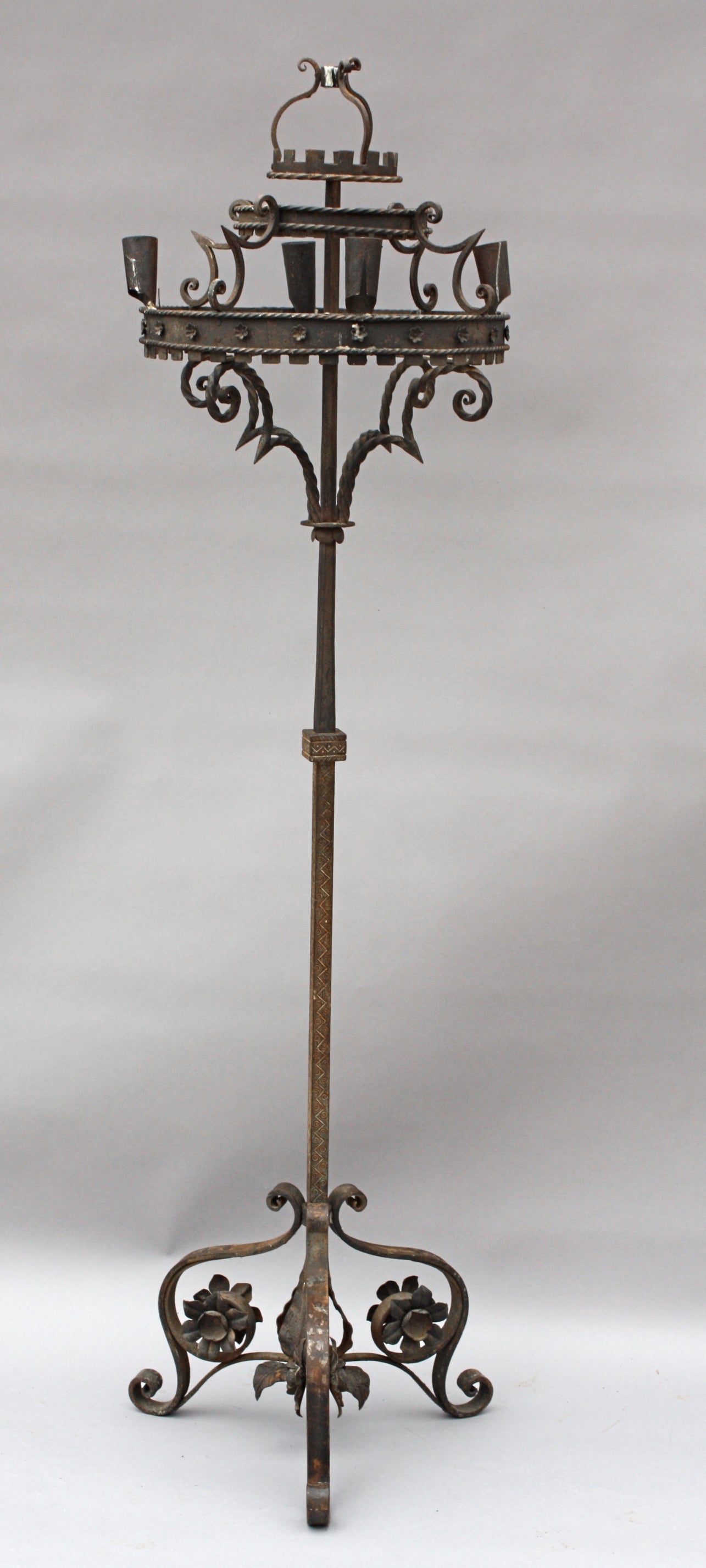 Antique Wrought Iron Candelabra Torchiere