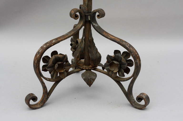 Renaissance Revival Antique Wrought Iron Candelabra Torchiere