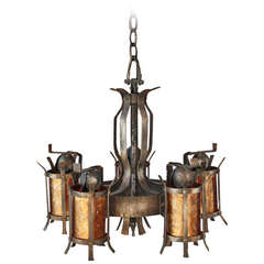 1920s Spanish Revival Chandelier with Mica Light