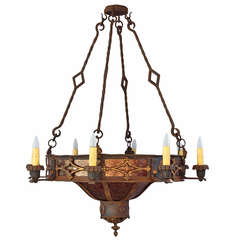 1920s Striking Large Scale Spanish Revival 7 Light Chandelier