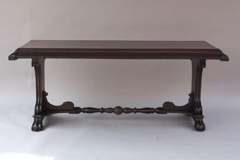 Very refined console table with dark walnut finish. Circa 1920's. 73