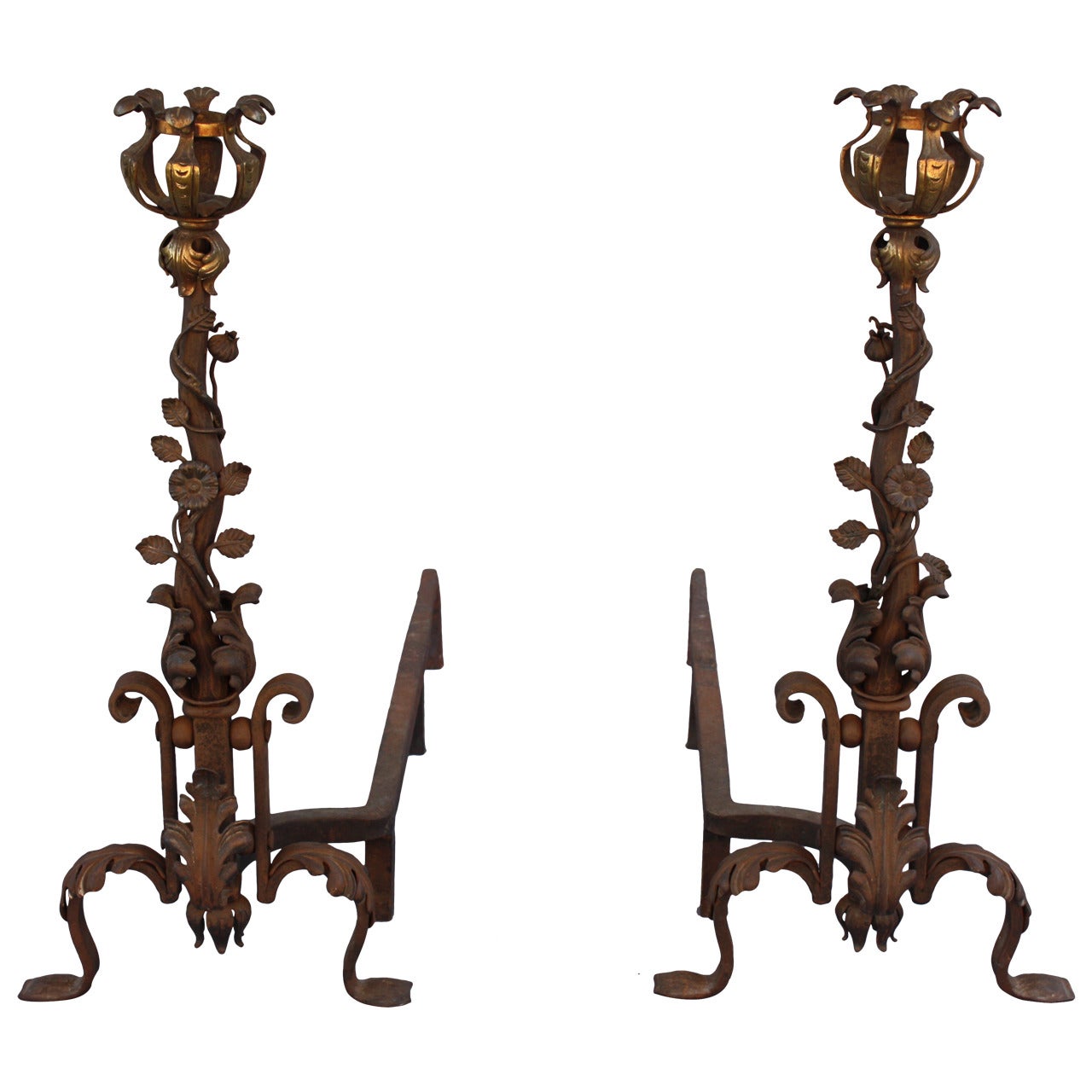 Outstanding Pair of Andirons