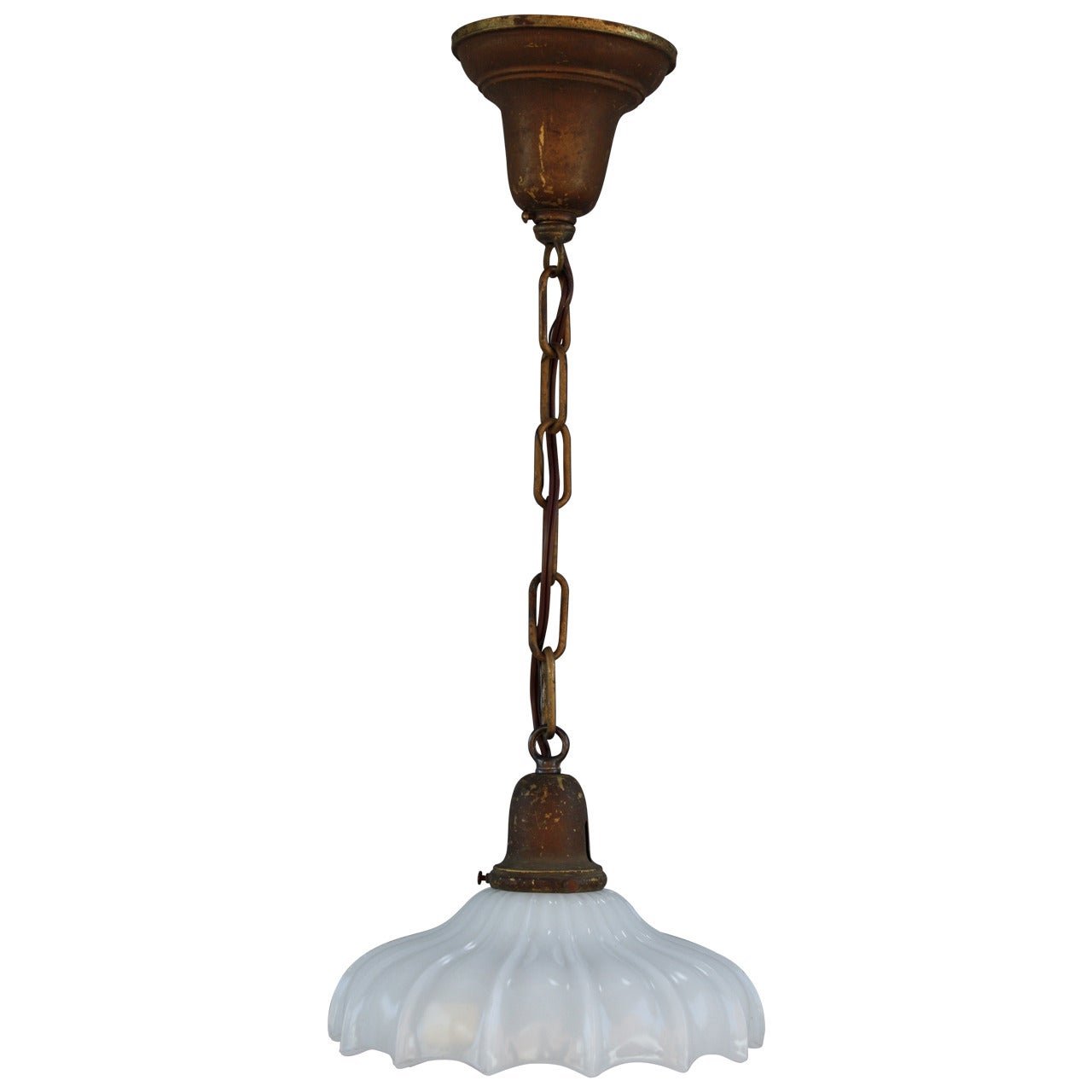 Original 1920s Single Pendant with Glass Shade For Sale