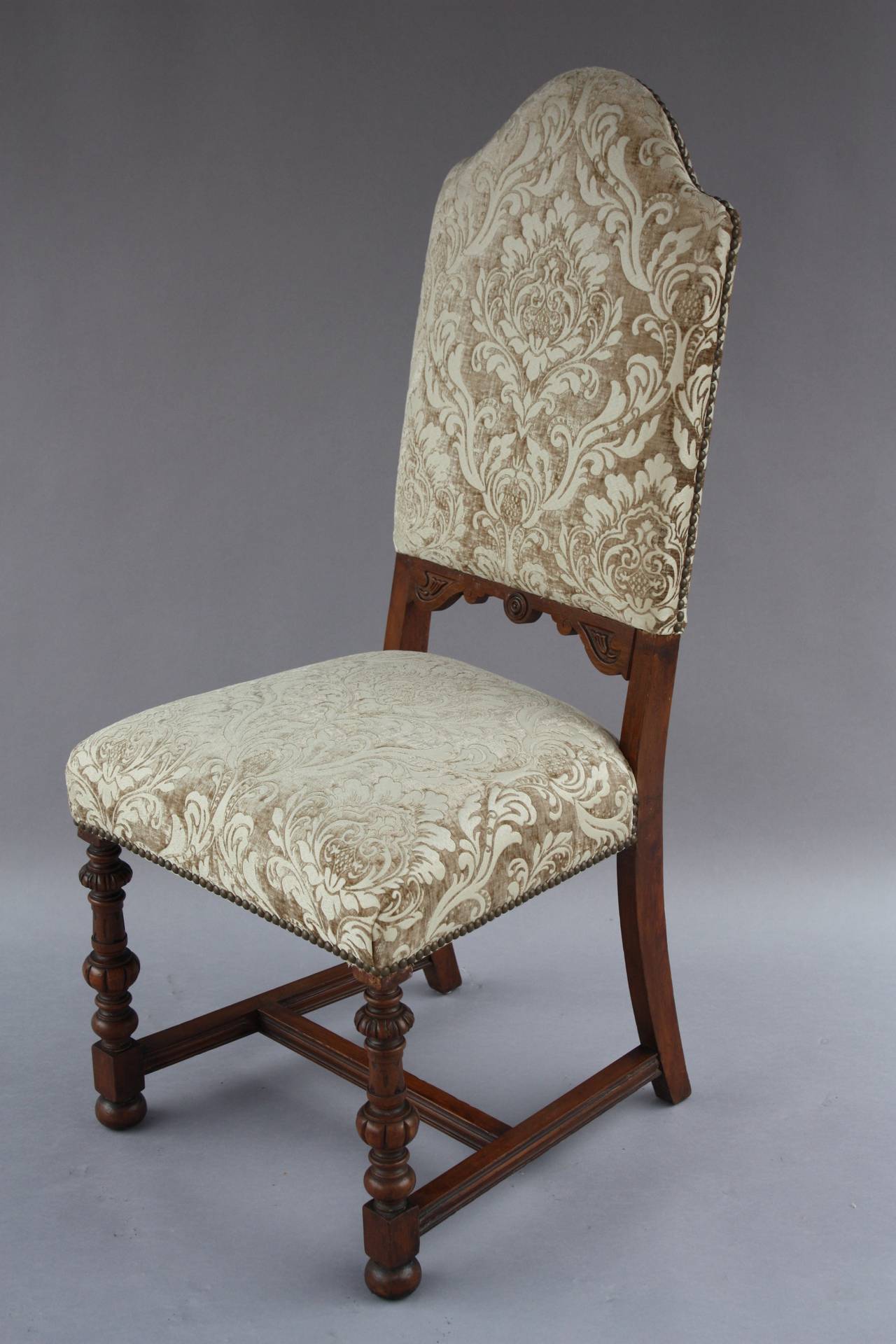 Spanish Colonial Set of Six 1920s Upholstered Chairs