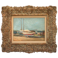 Antique Tom P. Barnett, Dry Docked - Framed Oil Painting