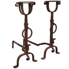 Antique Pair of Large Wrought Iron Andirons