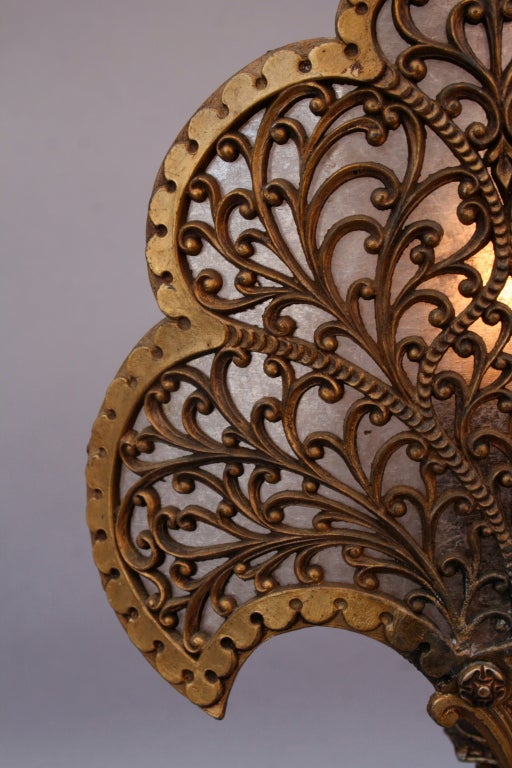 Bronze Pair Of 1920's Fan Shaped Lamps