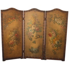 Antique Three Paneled Painted Folding Screen