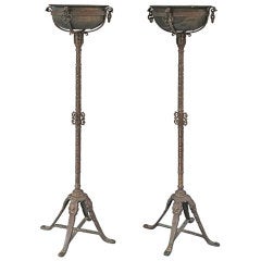 Antique Pair Of Tall Bronze Planters