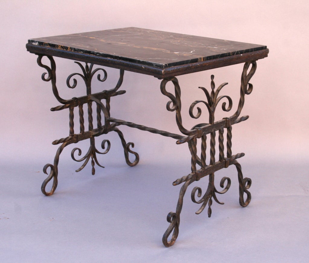 Small Marble Side Table w/Exceptional Iron Base at 1stdibs