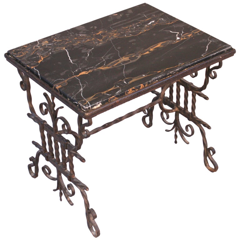 Small Marble Side Table w/Exceptional Iron Base at 1stDibs
