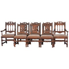Set Of Eight Carved Spanish Revival Chairs