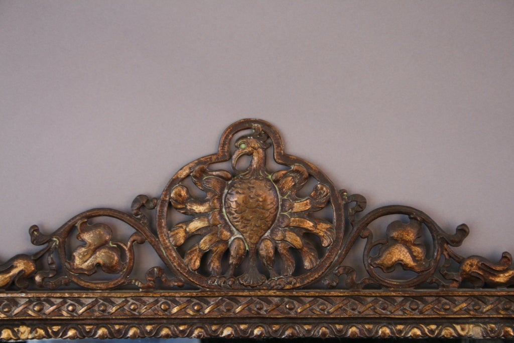 American Antique Bronze Mirror With Peacock Motif