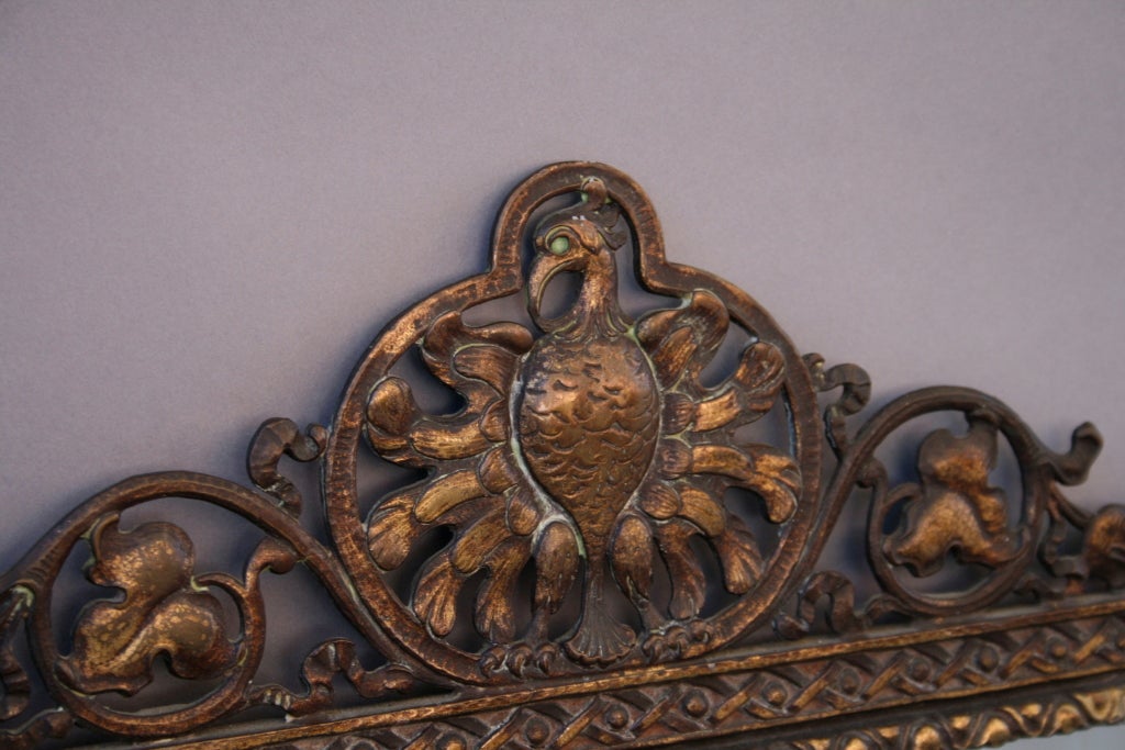 20th Century Antique Bronze Mirror With Peacock Motif