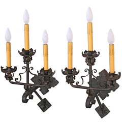 Antique Pair Of Wrought Iron Sconces