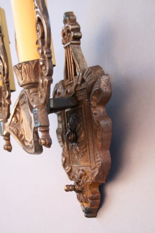 American Pair Of Double Crested Sconces For Sale