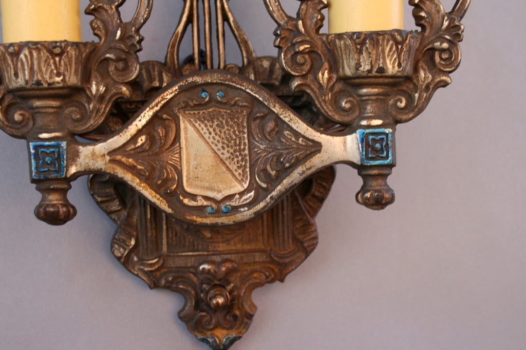 20th Century Pair Of Double Crested Sconces For Sale