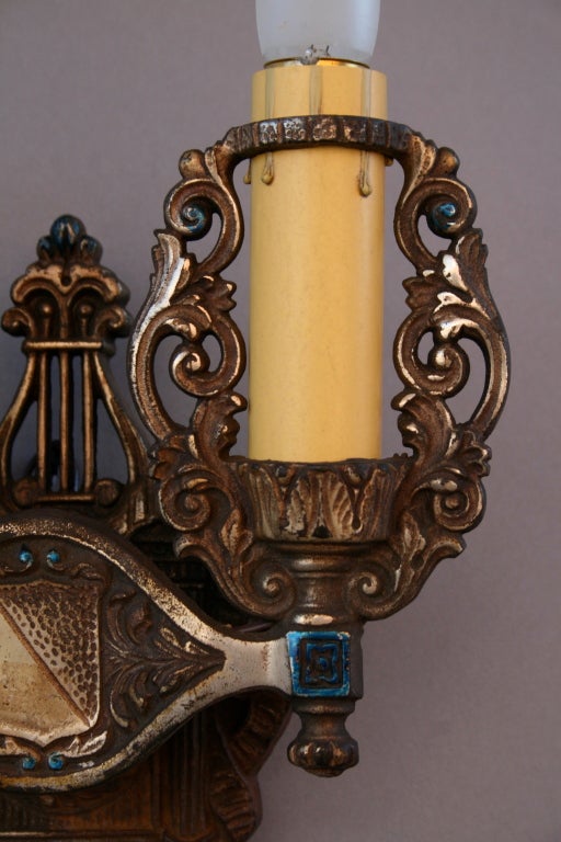Pair Of Double Crested Sconces For Sale 1